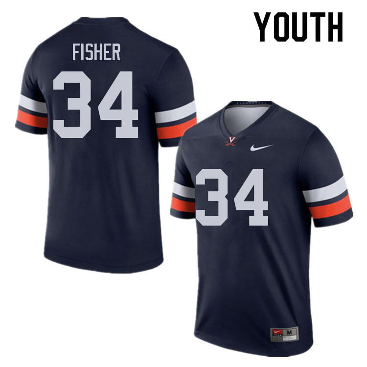 Youth #34 Ant Fisher Virginia Cavaliers College Football Jerseys Sale-Navy